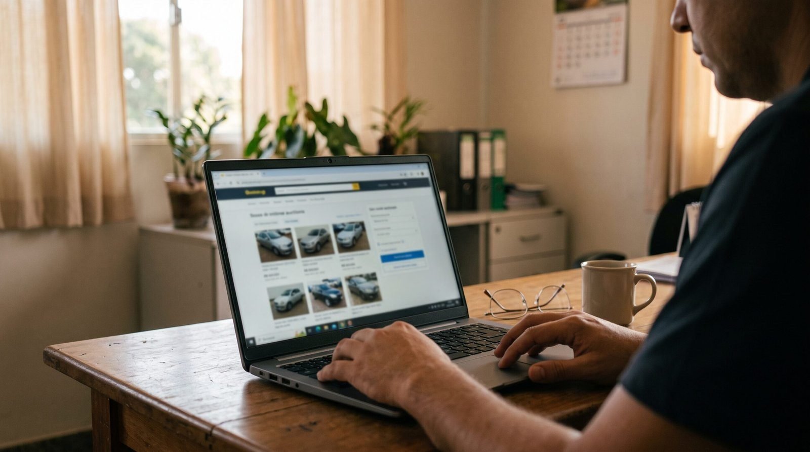 Pessoa acessando sistema de leilao online em computador
