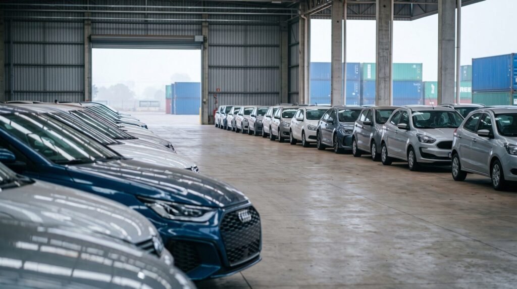 Patio alfandegario com carros retidos para leilao da Receita Federal