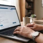 Pessoa preenchendo formulário de cadastro em laptop