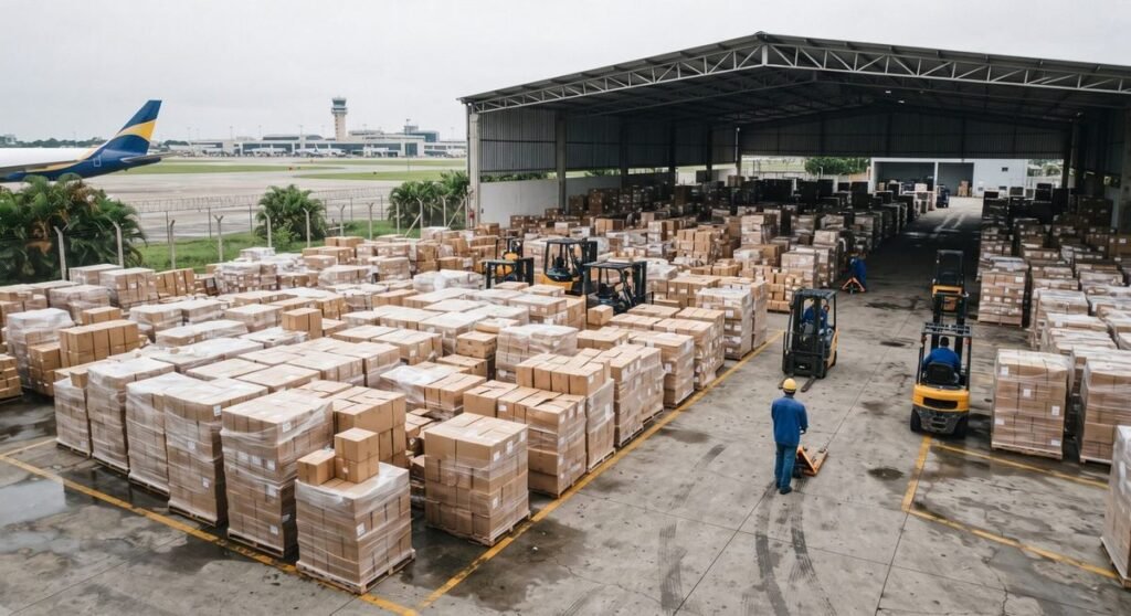 Armazém alfandegário tropical próximo a aeroporto em Belém