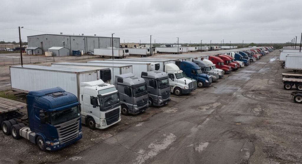 Carreta de transporte de carga em pátio disponível para leilão
