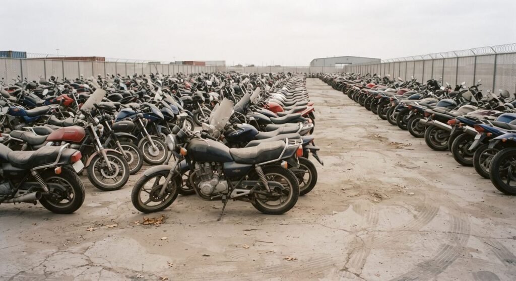 Fileiras de motos apreendidas em pátio da Receita Federal