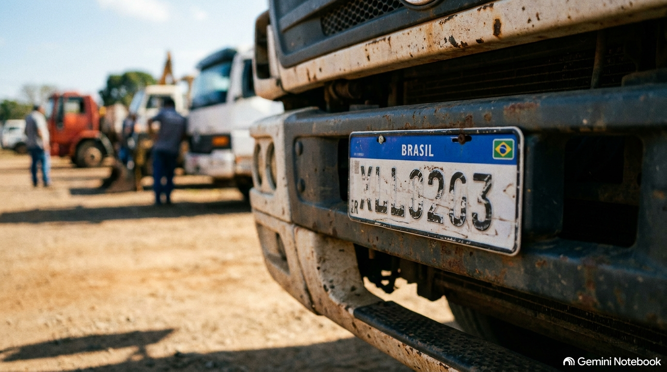 Detalhe da placa dianteira de um caminhao