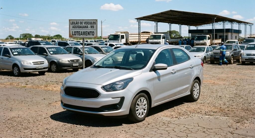 Carro sedan estacionado em patio de leilao de veiculos