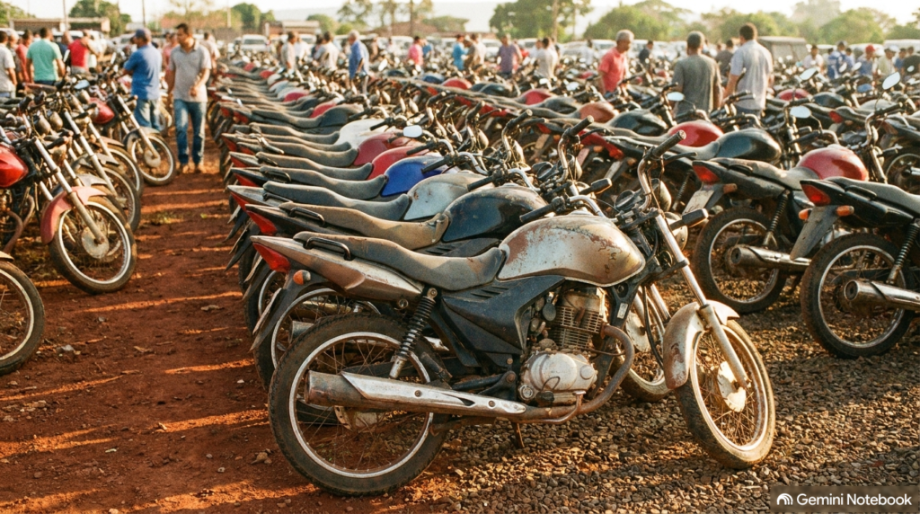 Motocicleta usada exposta para arremate em leilão